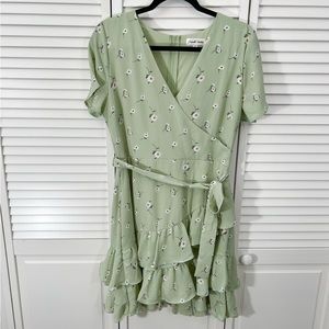 SOLD💗 Emerald Sundae Pastel Green Floral V-Neck Short Sleeve Ruffle Dress | 9